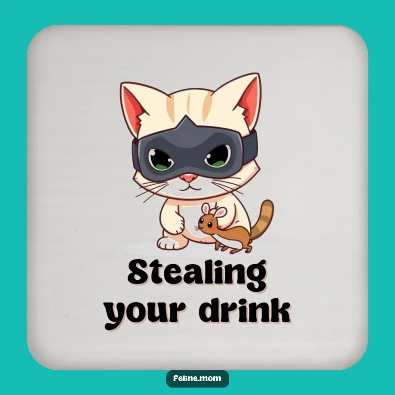 Funny Bandit Cat Coaster: Protect Surfaces from Mischief, No Toy Mouse Rings!