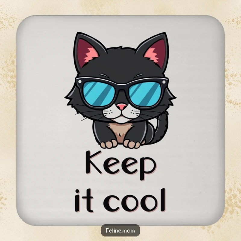 Funny Coaster featuring a black cat wearing sunglasses, providing surface protection with mysterious cool.