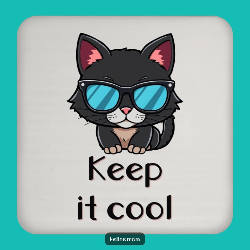 Funny Black Cat Sunglasses Coaster - Protect Surfaces with Mysterious Coolness