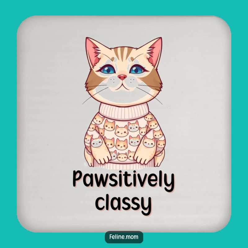 Funny Cat Lady Coaster - Cat Face Sweater Drink Protection Gift