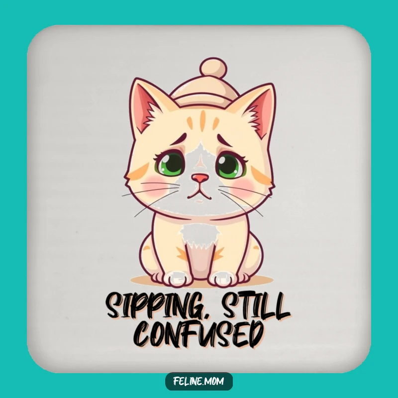 Funny Confused Cat Coaster: Protect Surfaces with Quirky Style