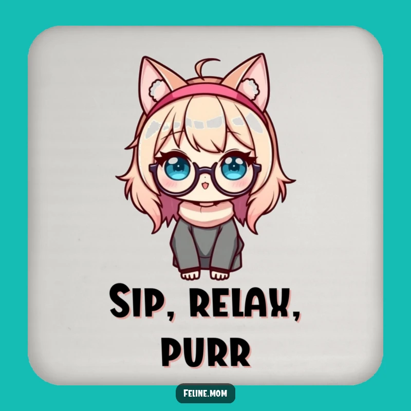 Funny Kawaii Cat Lady Coaster Set: Protect Surfaces With Glasses & Cat Ears, Great Funny Gift