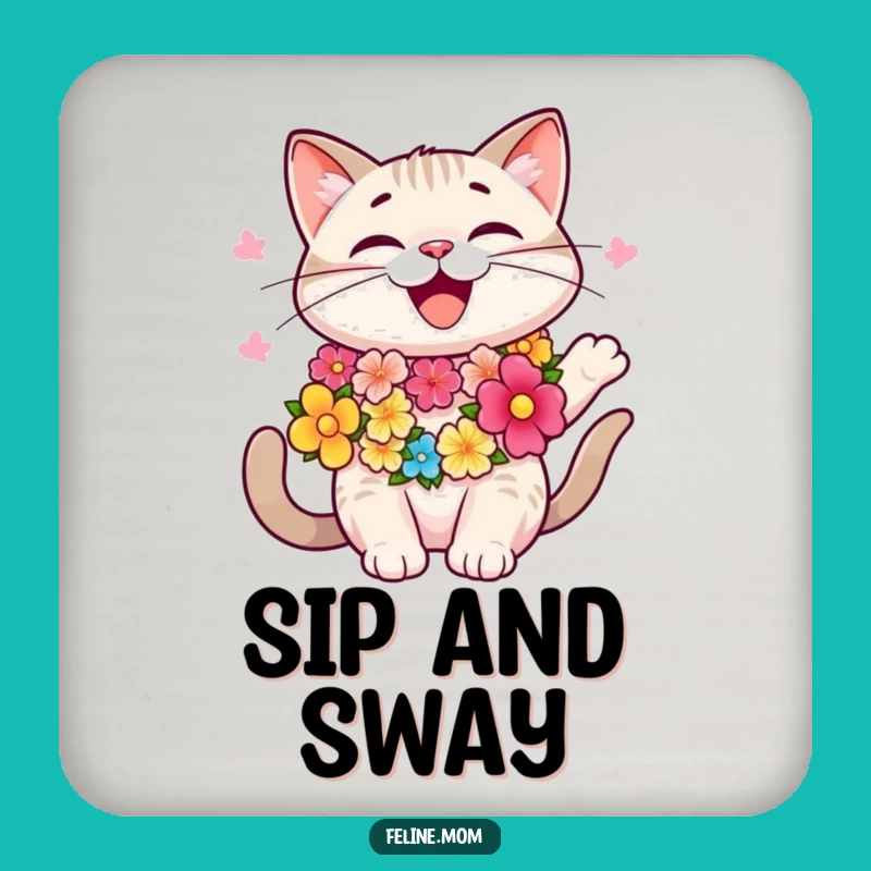 Funny Aloha Cat Coaster Set: Tropical Table Protection, Fun Funny Gift