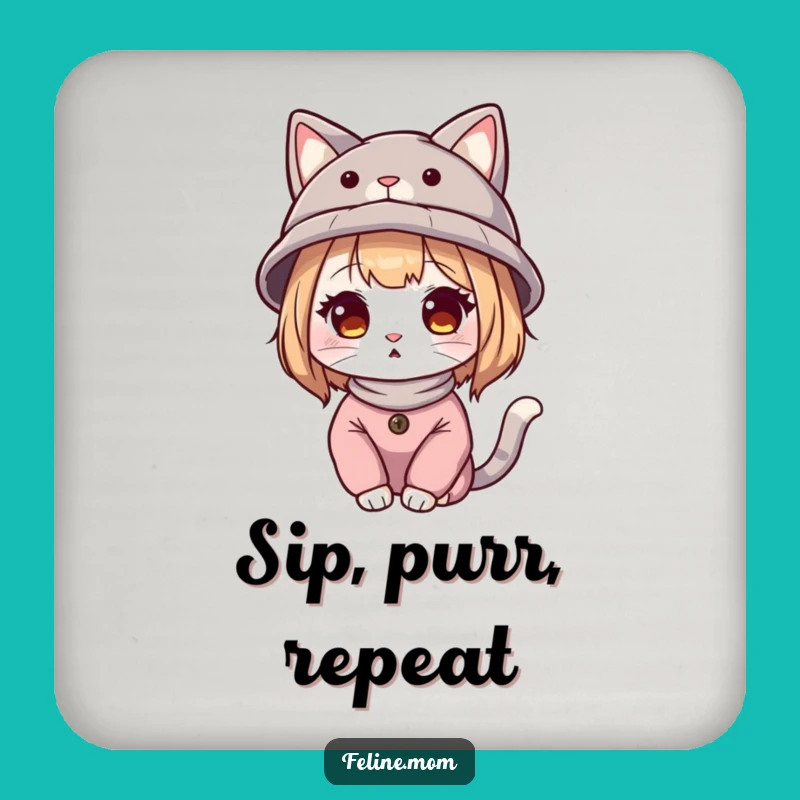 Funny Cat Lady Hat Coaster Set - Chic Feline Protection for Your Drinks