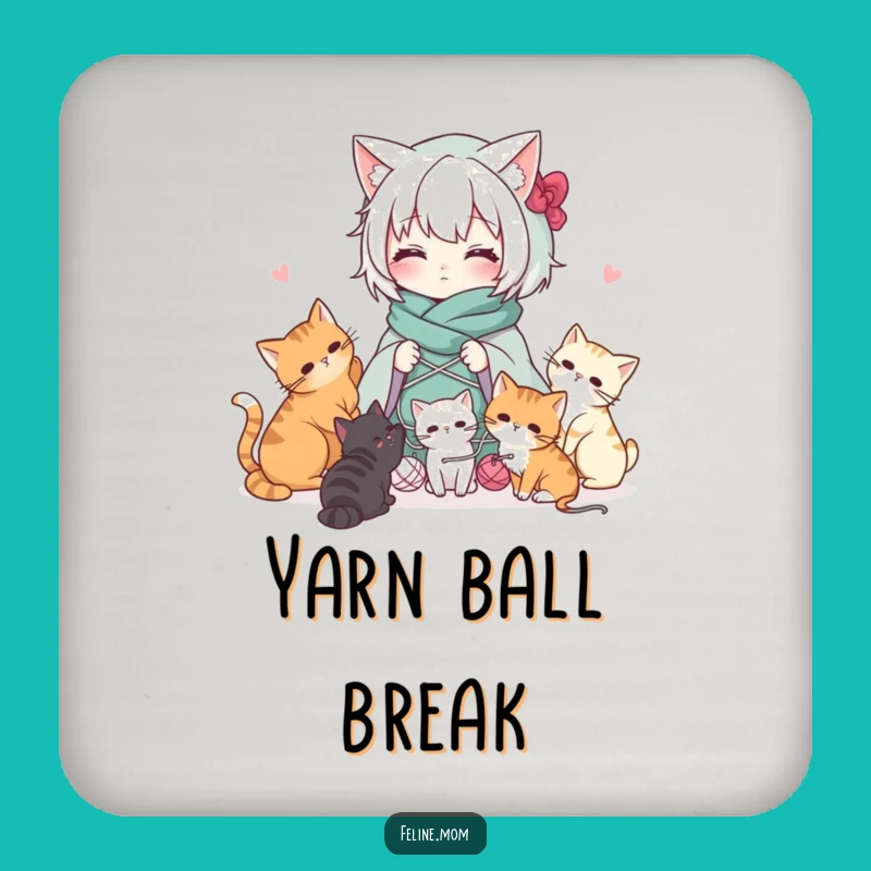 Funny Kawaii Cat Lady Coasters: Protect Surfaces with Yarn and Feline Fun