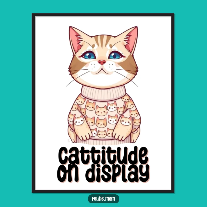 Funny Cat Lady Poster - Cat Face Sweater Design Wall Art Gift