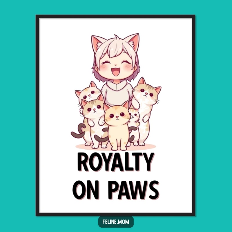 Feline Flight Art: Funny Cat Lady Carried by Cats Poster