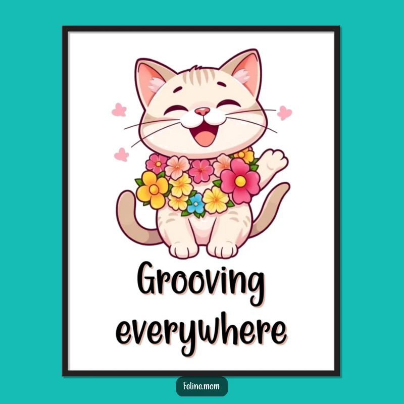 Funny Aloha Cat Poster: Tropical Vibes Art, Cheerful Funny Gift for Wall Decor