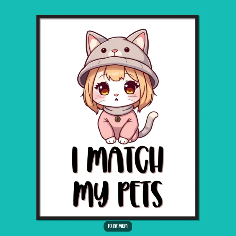 Funny Cat Lady Hat Poster - Artistic Feline Wall Decor Gift for Cat Fans