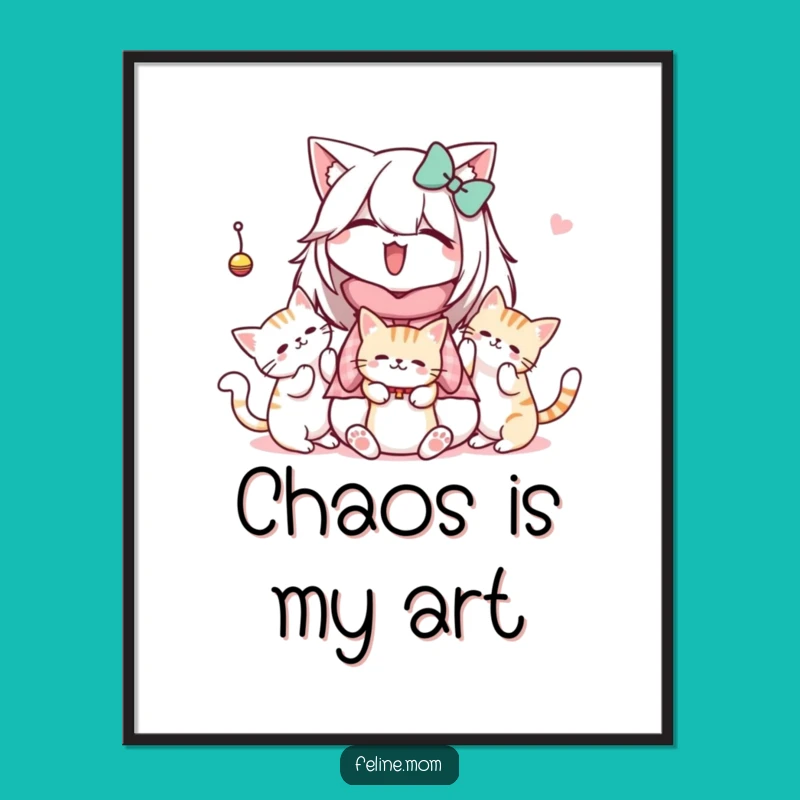 Funny Kawaii Cat Lady Poster: Cats Playful Moment, Wonderful Funny Gift