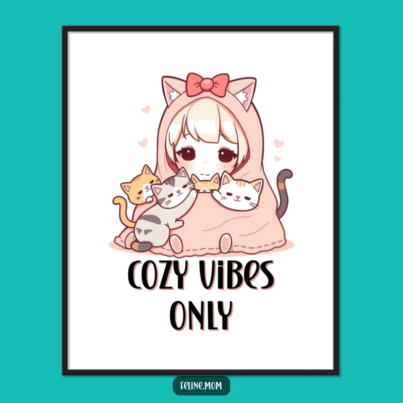 Funny Kawaii Cat Lady Poster: Cozy Cats Art, Wonderful Funny Gift