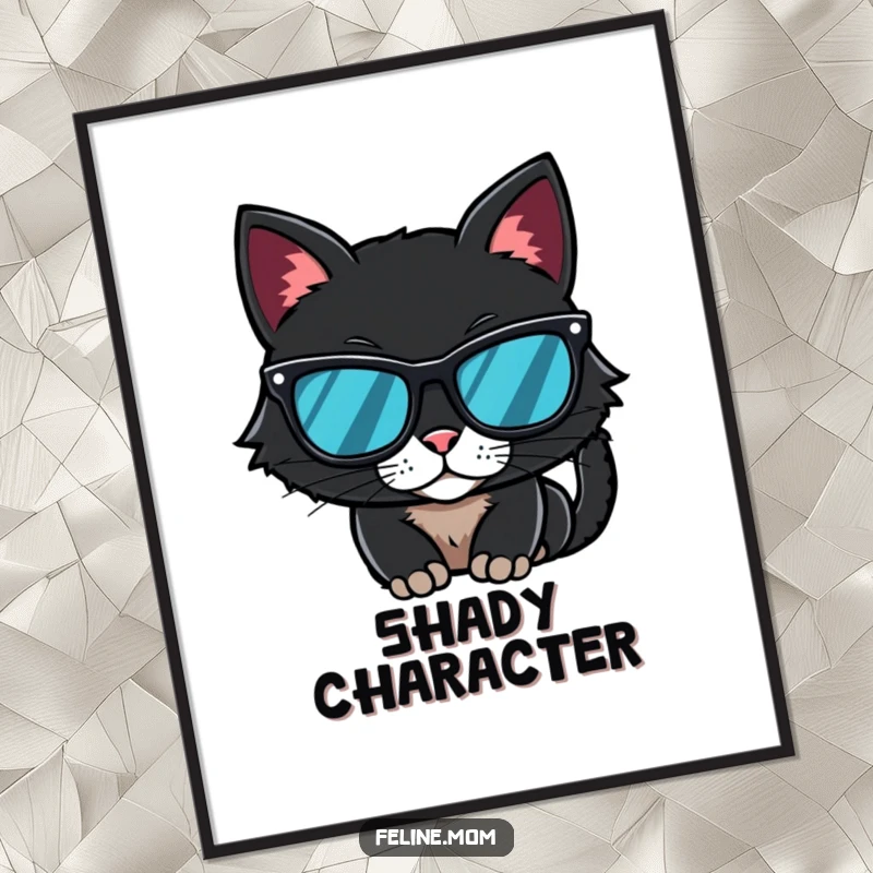 Funny Poster of a black cat wearing sunglasses, exuding an air of mystery and undeniable feline coolness.