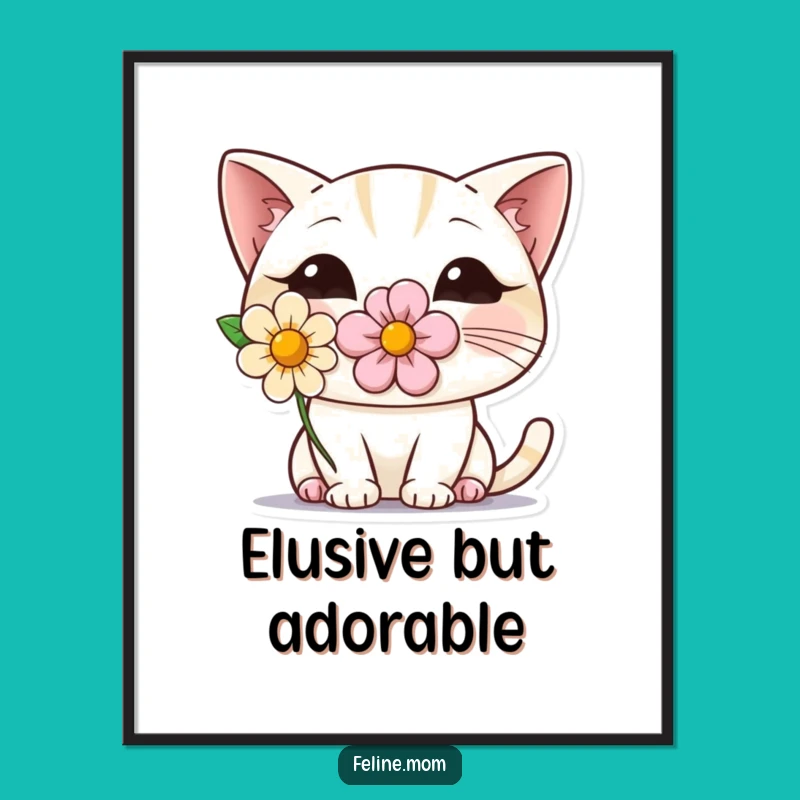 Funny Shy Cat Poster: Adorable Peeking Feline Art, Whimsical Wall Decor, Unique Funny Gift