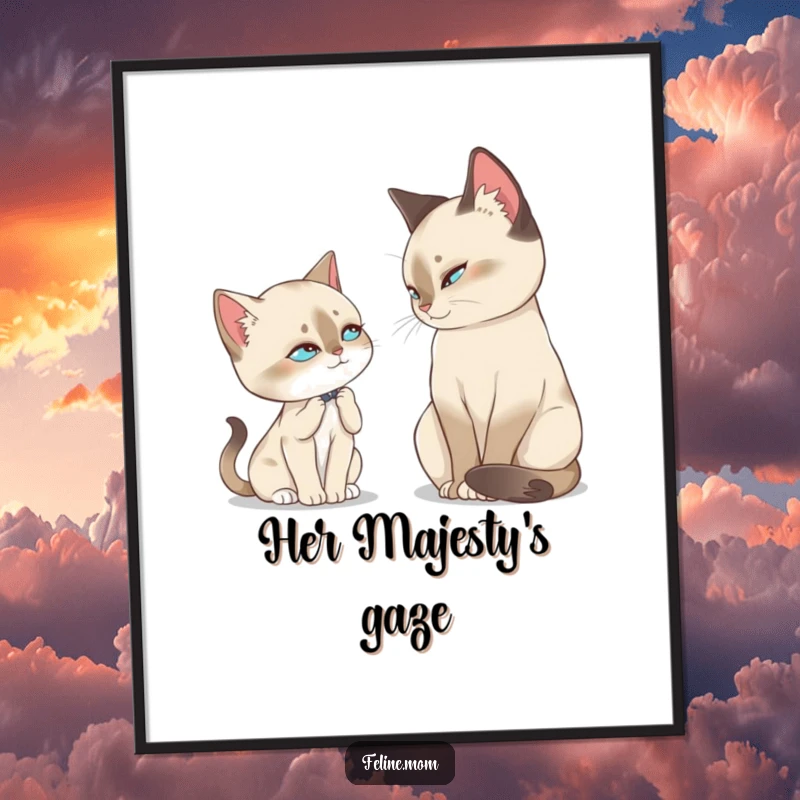 Funny Siamese Cat Poster, a regal Siamese cat expresses contentment with a loving slow blink, creating a peaceful feline portrait