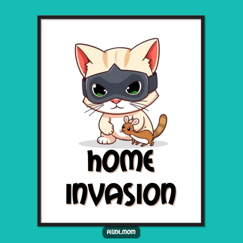 Funny Bandit Cat Poster: Adorable Mischief, Toy Mouse Heist Art, Perfect Funny Gift!