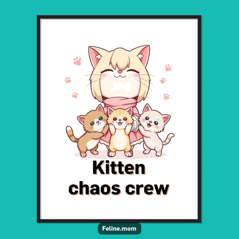 Kawaii Cat Lady Poster: Juggling Kittens Art, Decorate With Cute