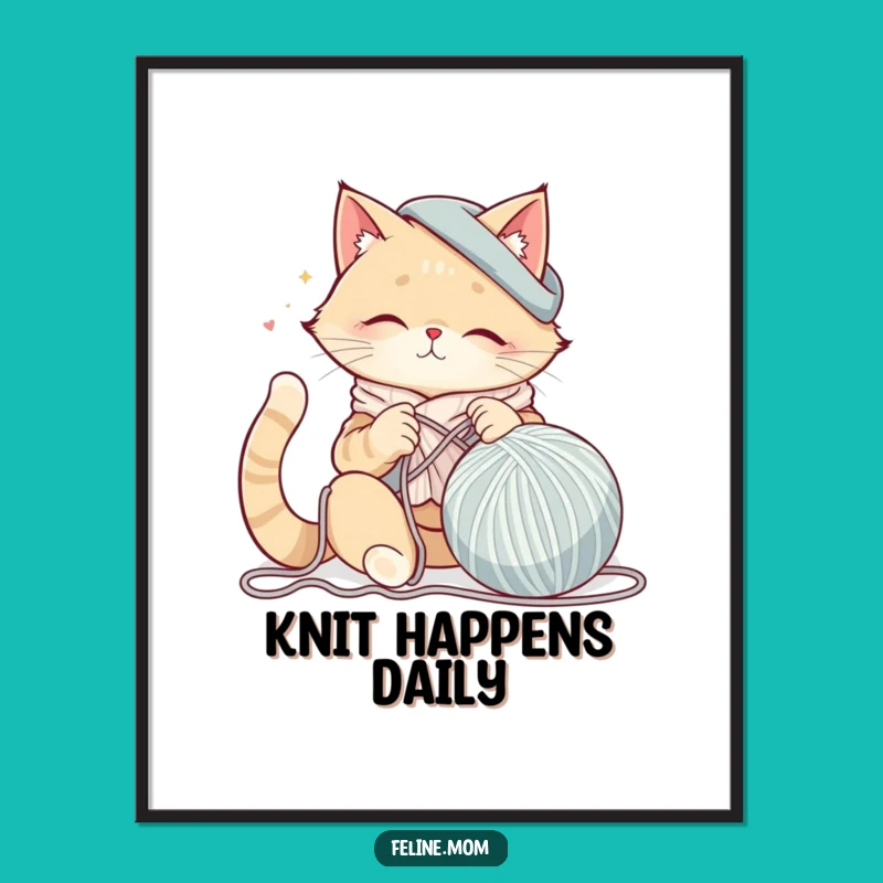 Crafty Companions: Funny Cat Lady Knitting Yarn Poster