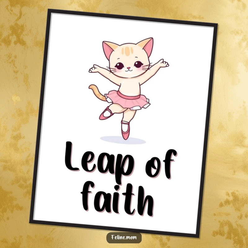 Funny Ballet Cat Poster: A whimsical cat wearing ballet slippers, attempting a pirouette with captivating grace and charm.