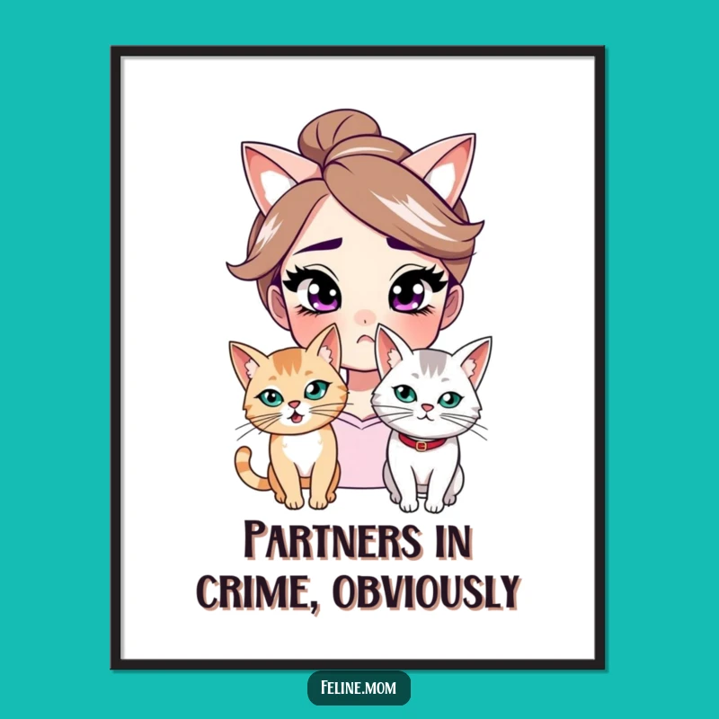Funny Smirking Woman & Cat Poster - Wall Art, Perfect Funny Decor
