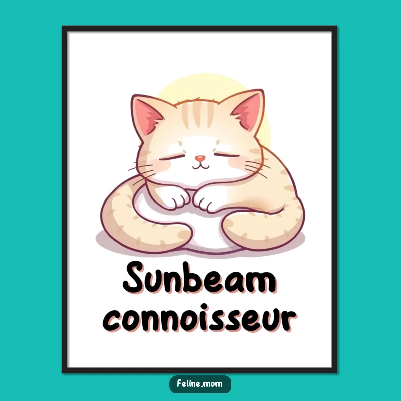 Funny Contented Cat Sunbeam Wall Art: Peaceful & Charming Decor