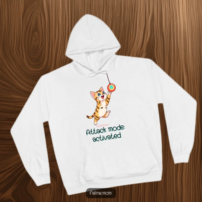 Funny Bengal Cat Toy Leap Hoodie: A sleek Bengal cat leaps gracefully to catch a toy, embodying playful hunting instincts.