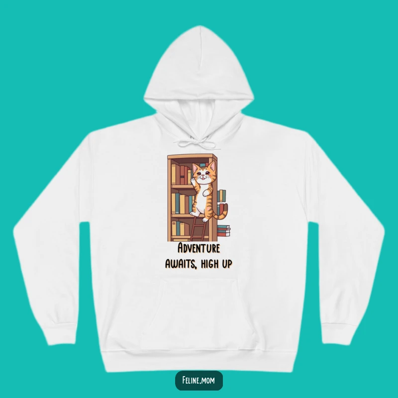Cozy Funny Tabby Cat Hoodie: Bookshelf Climber's Adventure Gear