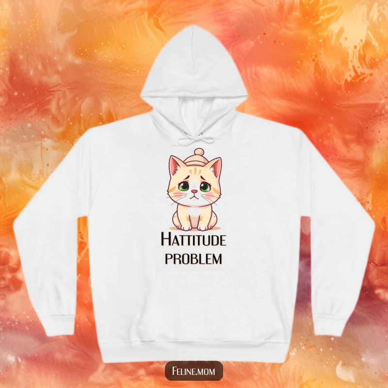 Funny Hoodie: A fluffy cat wearing a small, jaunty hat looks completely baffled and adorable.