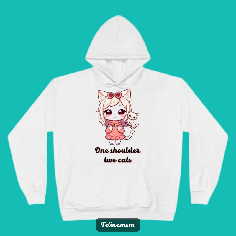 Funny Kawaii Cat Lady Hoodie: Shoulder Cat Buddy, Warm Funny Gift
