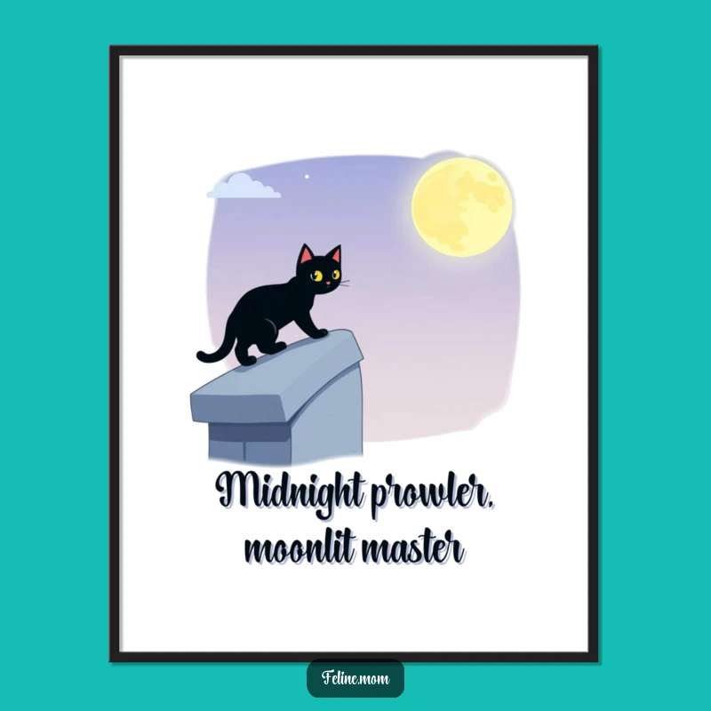 Free Printable Black Cat Wall Art: Rooftop Watcher - Funny Downloadable Decor Gift!