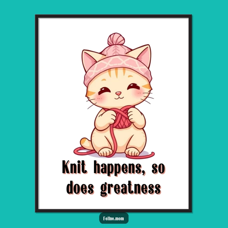 Free Printable Wall Art: Knitting Cat Yarn Hat Cozy Hobby Downloadable Art