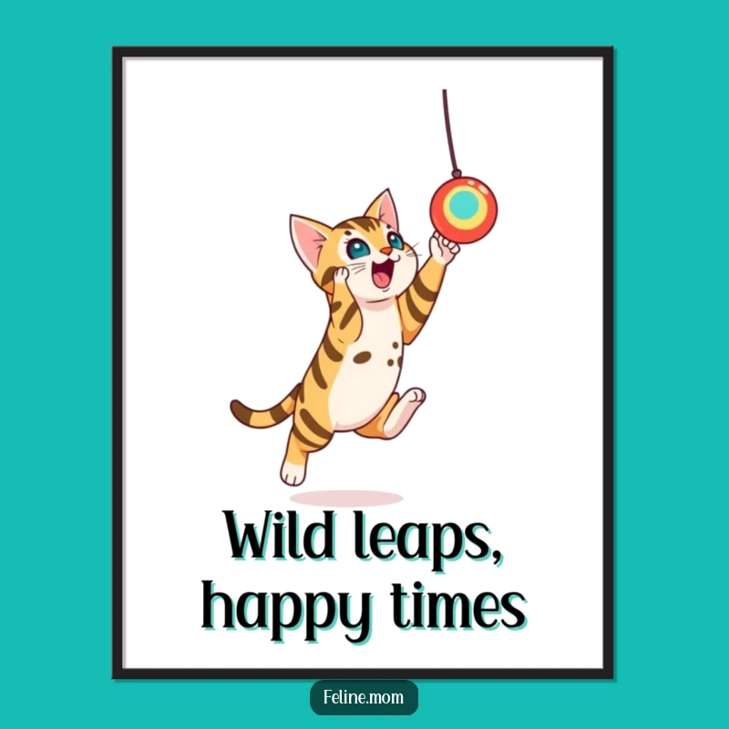 Free Printable Wall Art: Playful Bengal Cat's Toy Leap Action
