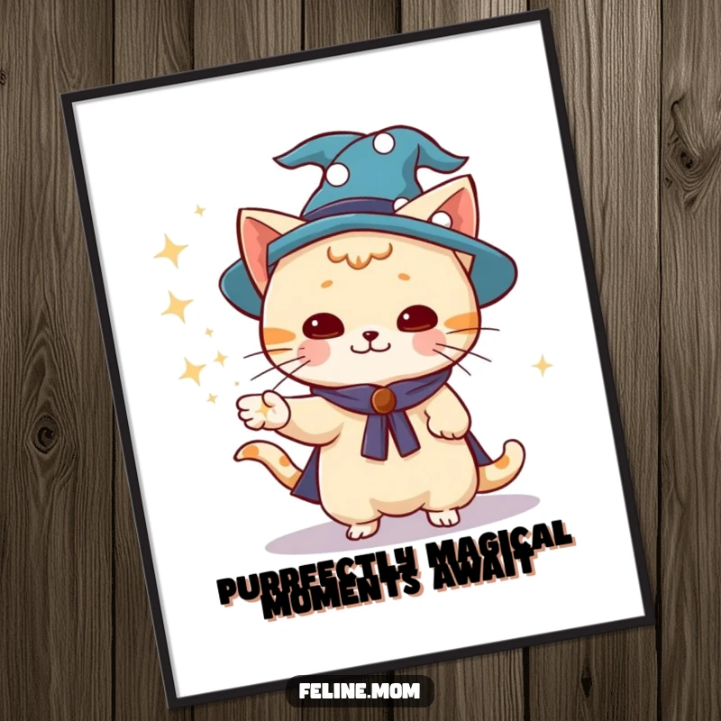 Funny Free Printable Wizard Cat Wall Art: Playful kitty wizard conjuring sparkling dust, adding magic to any room.
