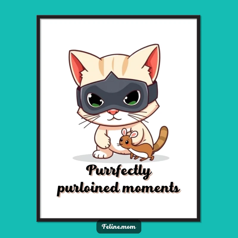 Funny Free Printable Wall Art: Mischievous Cat Bandit - Downloadable Cartoon Decor