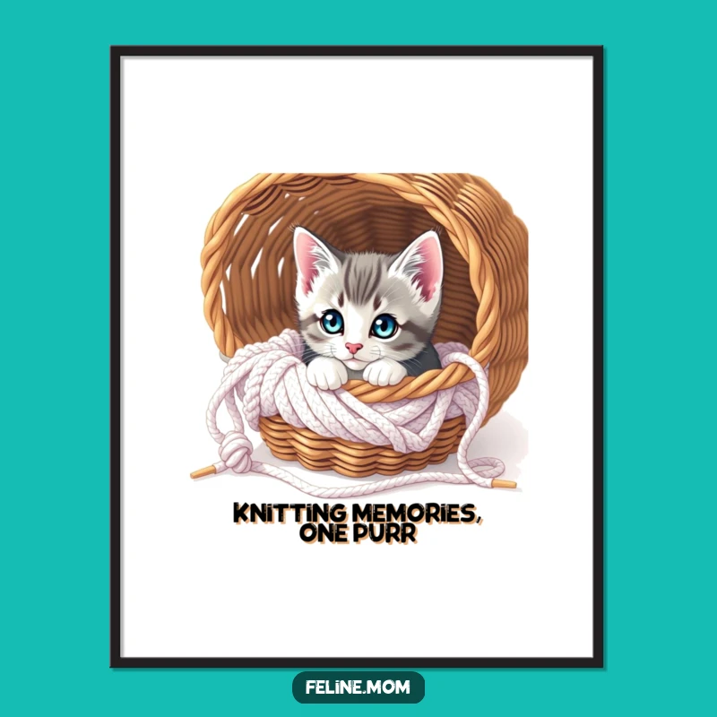 Free Printable Wall Art: Curious Kitten Peeking from Knitting Basket