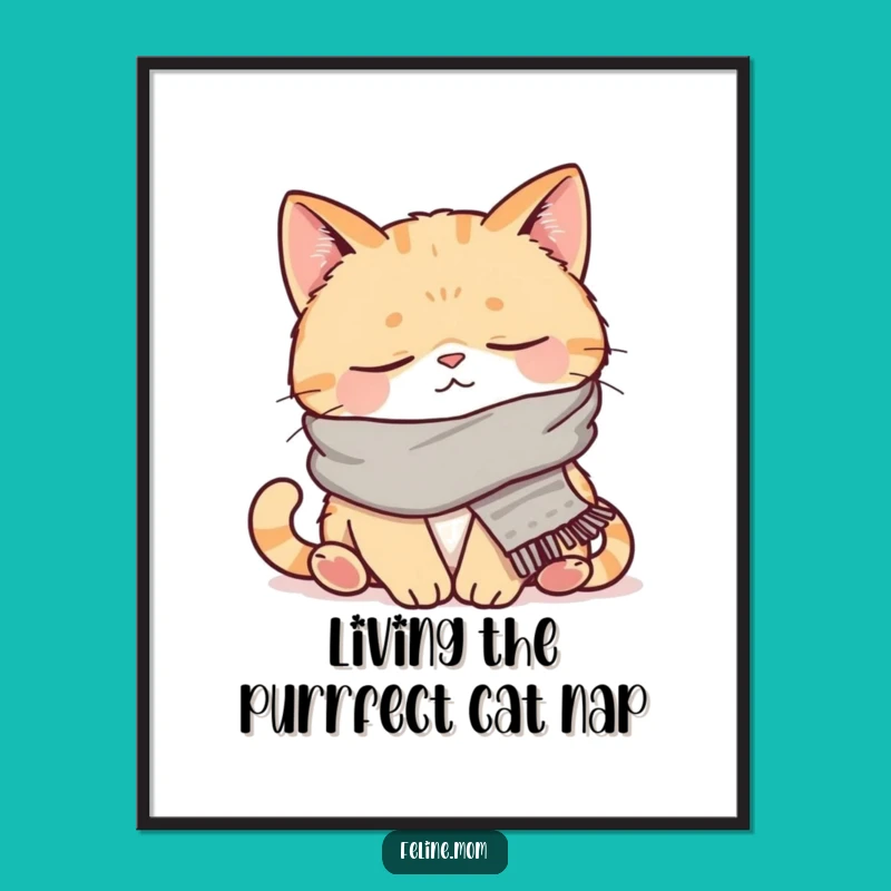 Free Printable Napping Cat Wall Art: Cozy Scarf Funny Downloadable Decor