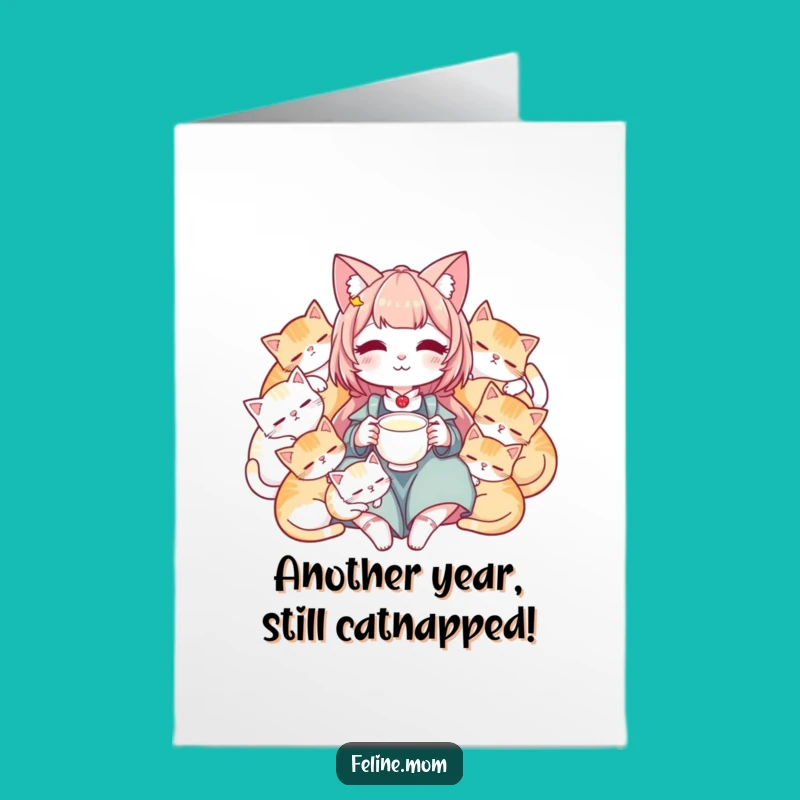 Free Printable Cat Lady Birthday Card: Funny Sleeping Cats Gift Downloadable for Cat Lovers