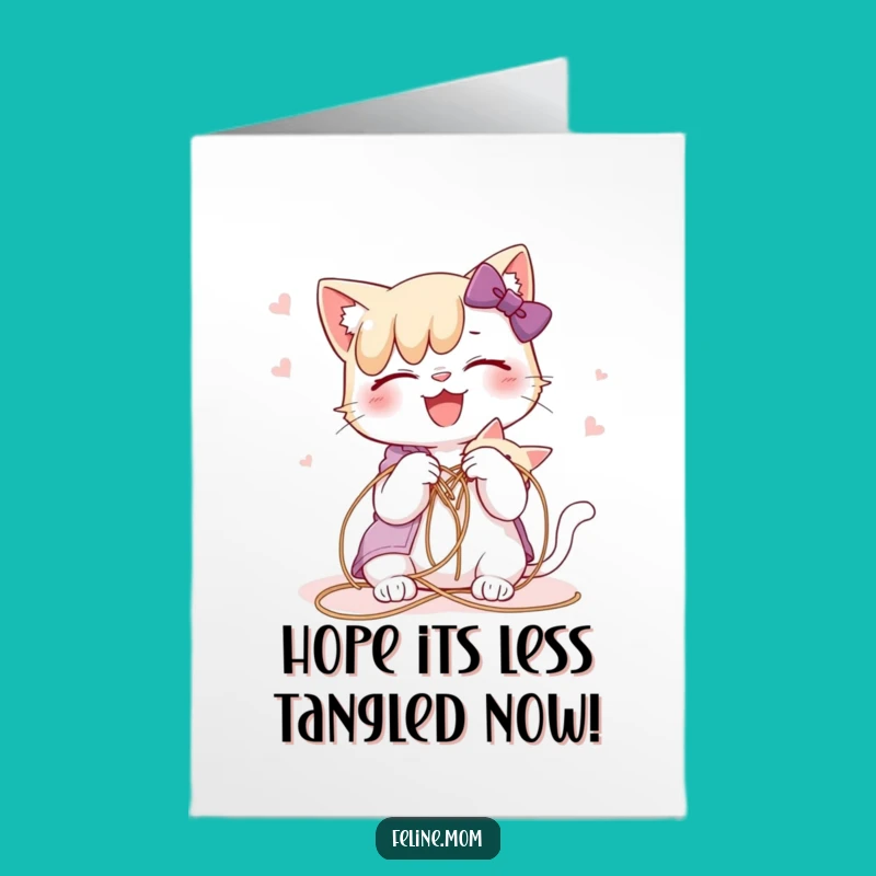 Free Printable Birthday Card: Cat Lady String Tangle, Funny Downloadable Gift