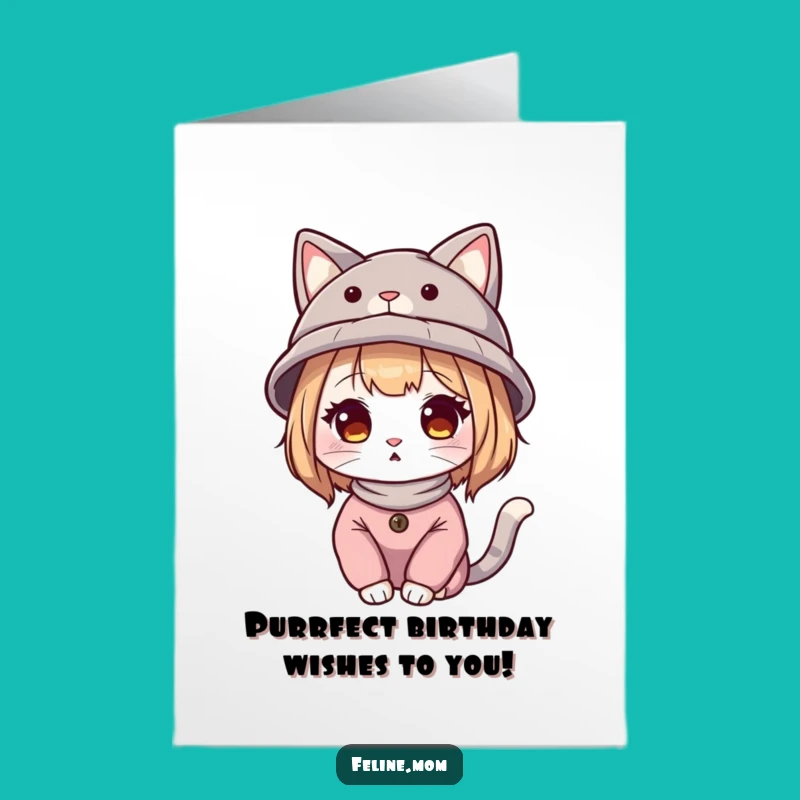 Free Printable Birthday Card: Fun Cat Lady with Cat Ears Hat, Funny Downloadable Gift