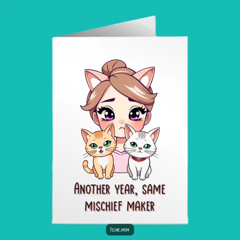 Free Printable Birthday Card: Smirking Woman Mischievous Cat Funny Downloadable Gift