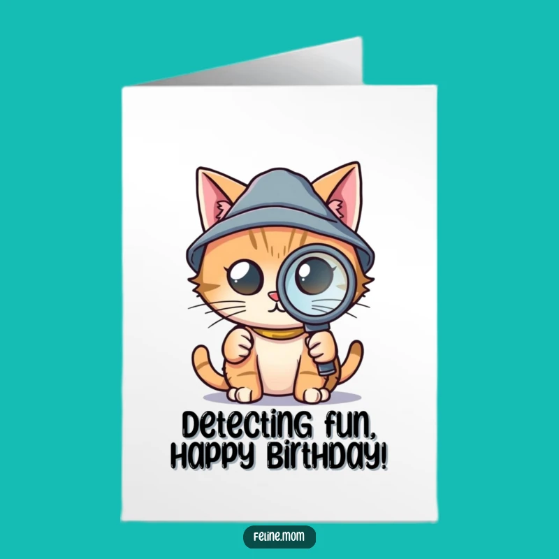 Free Printable Cat Birthday Card: Detective Cat Mystery Solved Downloadable Gift