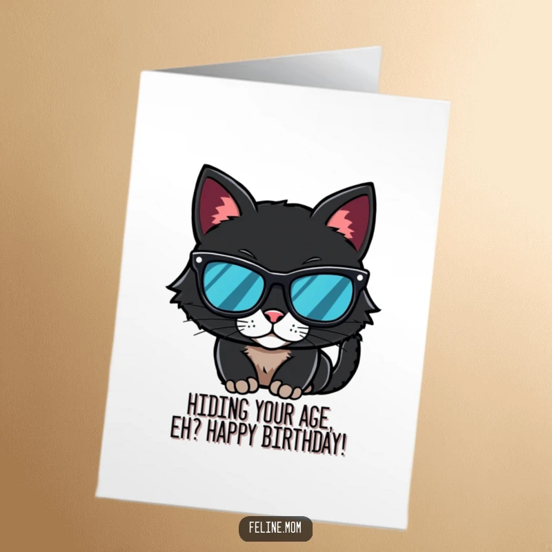 Funny Free Printable Birthday Card: A sleek black cat wearing cool sunglasses, looking mysteriously awesome.