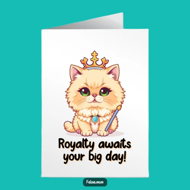 Free Printable Regal Cat Birthday Card: Funny Crowned Persian Cat Downloadable Gift