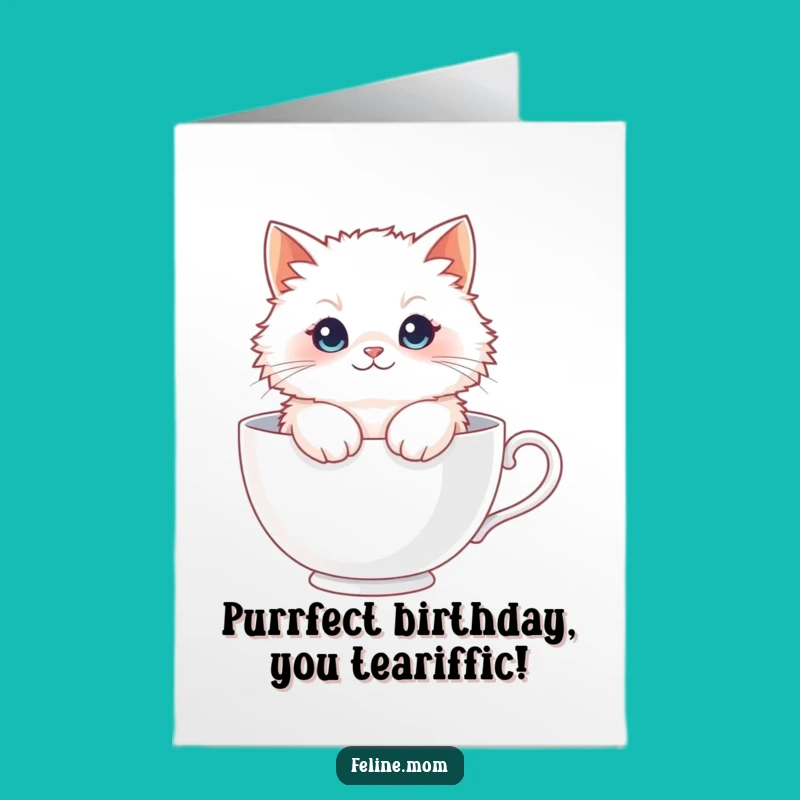 Free Printable Birthday Card: Cat in a Teacup Surprise