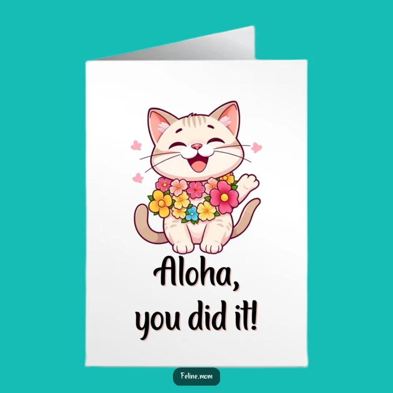 Free Printable Party Cat Congrats Card: Lei Celebration, Downloadable & Funny