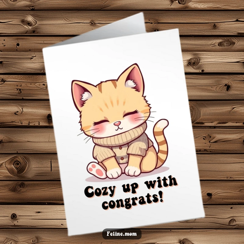 Funny Free Printable Congratulations Card: A cute cat in a cozy sweater, snoozing blissfully in sunlight.
