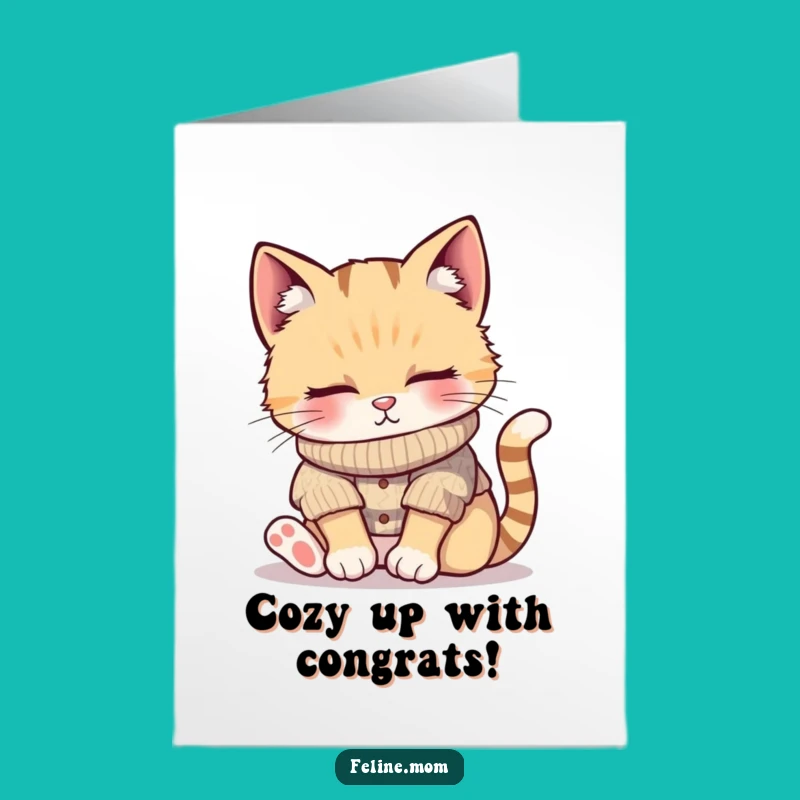 Free Printable Congrats Card: Cozy Cat Sweater Nap Downloadable Gift