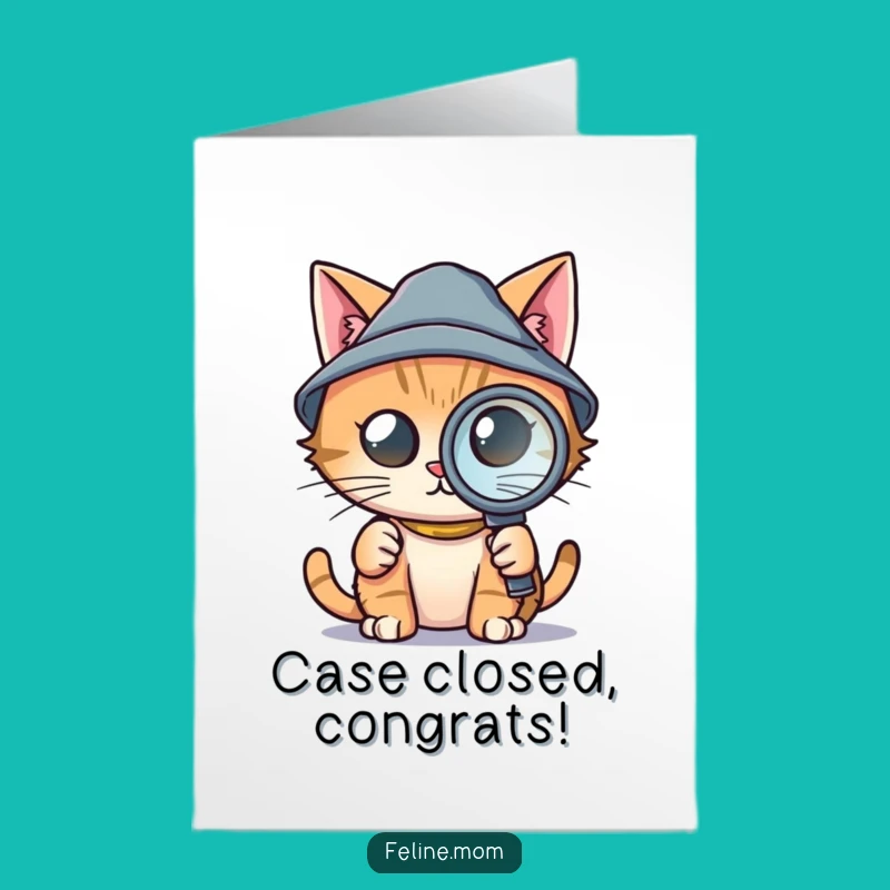 Free Printable Congrats Card: Detective Cat Investigation Downloadable Gift