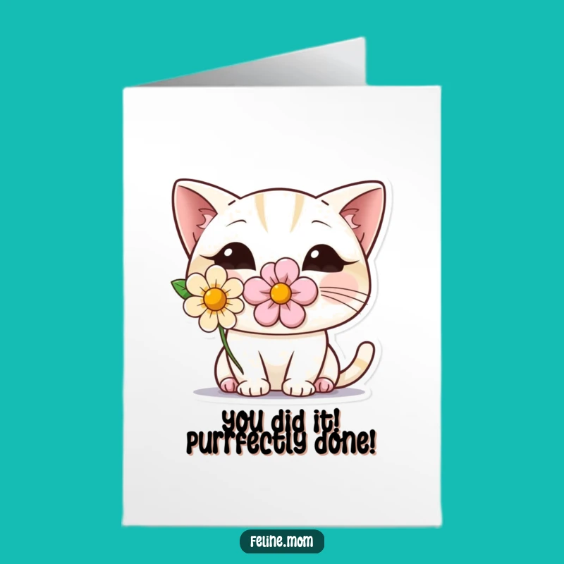 Free Printable Shy Cat Congratulations Card: Funny Cat Flower Downloadable