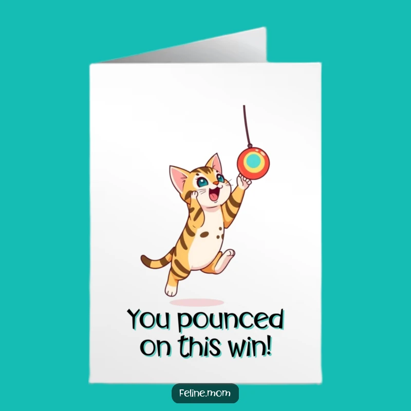 Free Printable Congrats Card: Bengal Cat's Victorious Leap