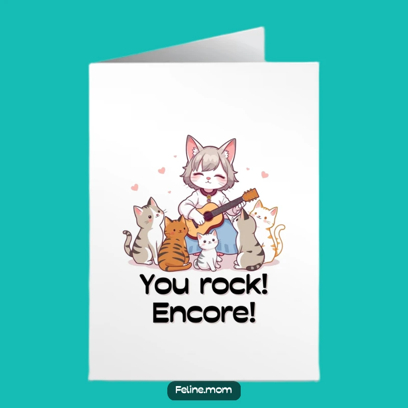 Free Printable Congrats Card: Funny Cat Lady Serenading Cats Guitar Downloadable Gift